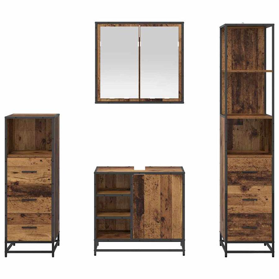 Badkamermeubelset met lade 4 pcs Oud Hout Bewerkt hout