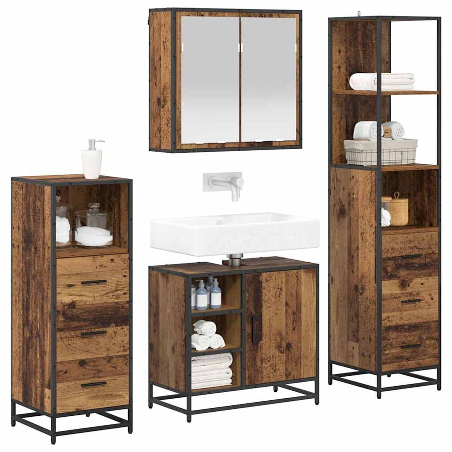 Badkamermeubelset met lade 4 pcs Oud Hout Bewerkt hout