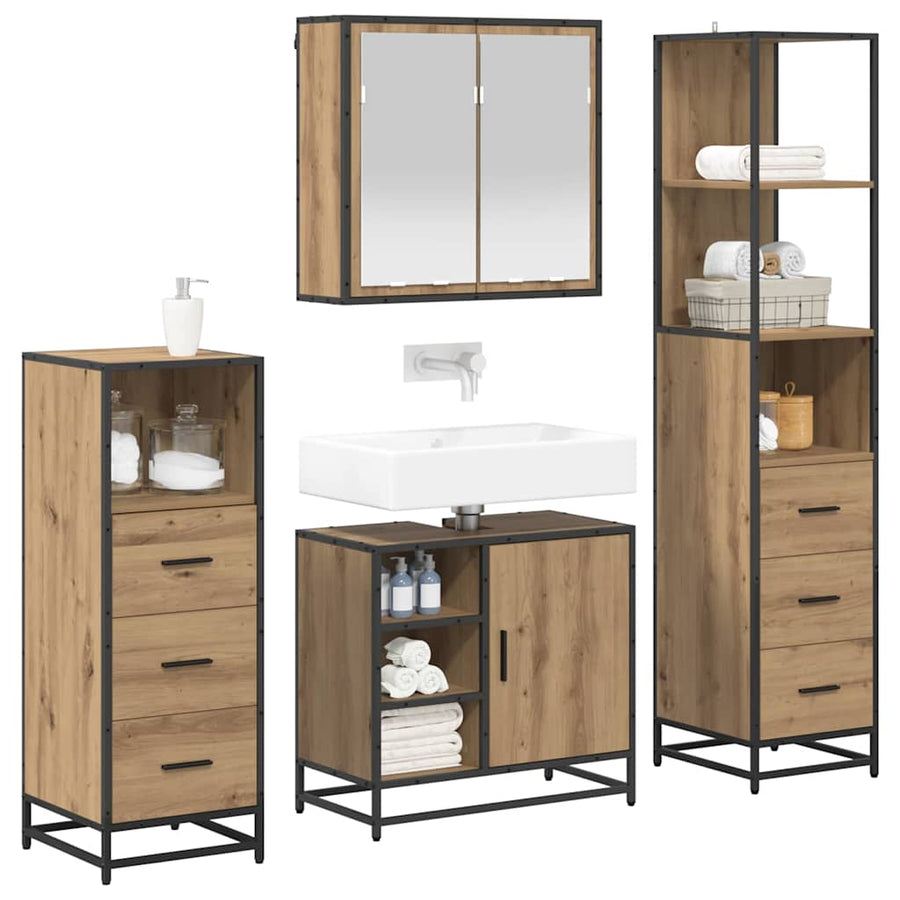Badkamermeubelset met lade 4 pcs Artisan Eiken Bewerkt hout