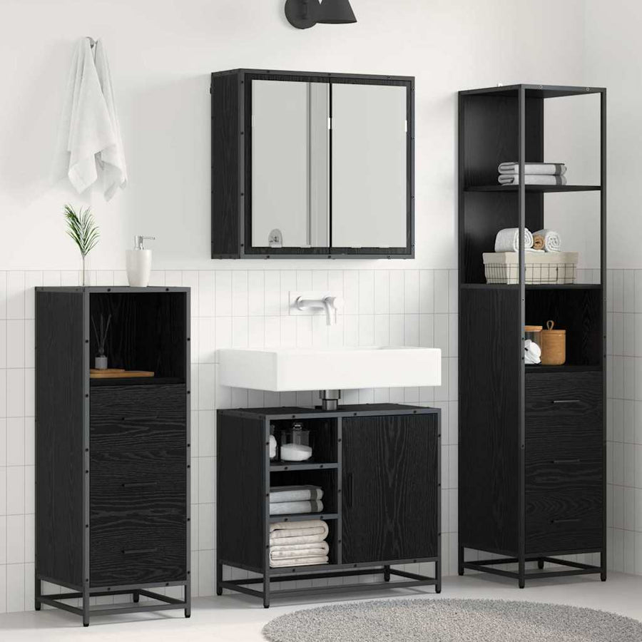 Badkamermeubelset met lade 4 pcs Zwart eiken 65 x 33 x 60 cm