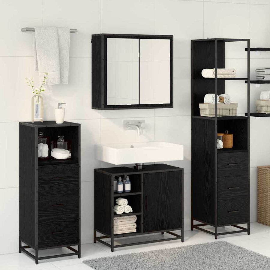 Badkamermeubelset met lade 4 pcs Zwart eiken 65 x 33 x 60 cm