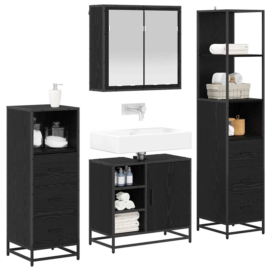 Badkamermeubelset met lade 4 pcs Zwart eiken 65 x 33 x 60 cm