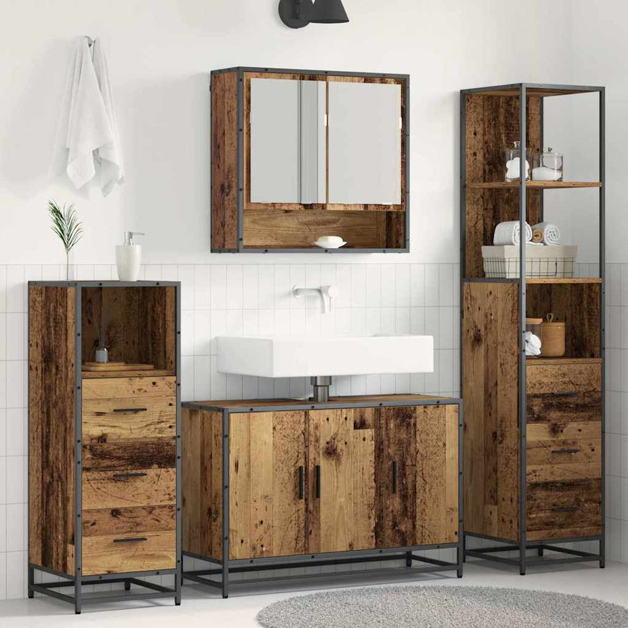 Badkamermeubelset met lade 3 pcs Oud Hout Bewerkt hout
