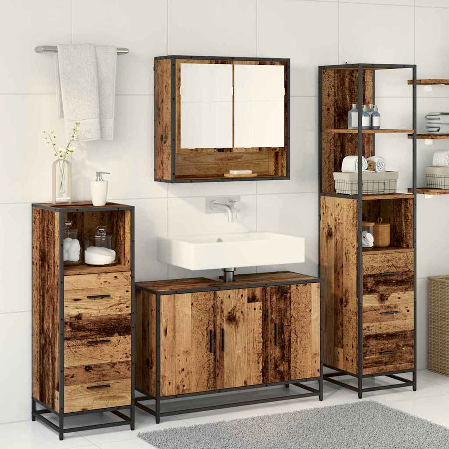 Badkamermeubelset met lade 3 pcs Oud Hout Bewerkt hout