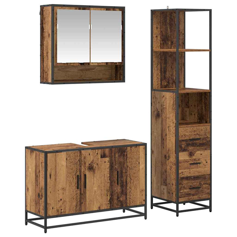 Badkamermeubelset met lade 3 pcs Oud Hout Bewerkt hout