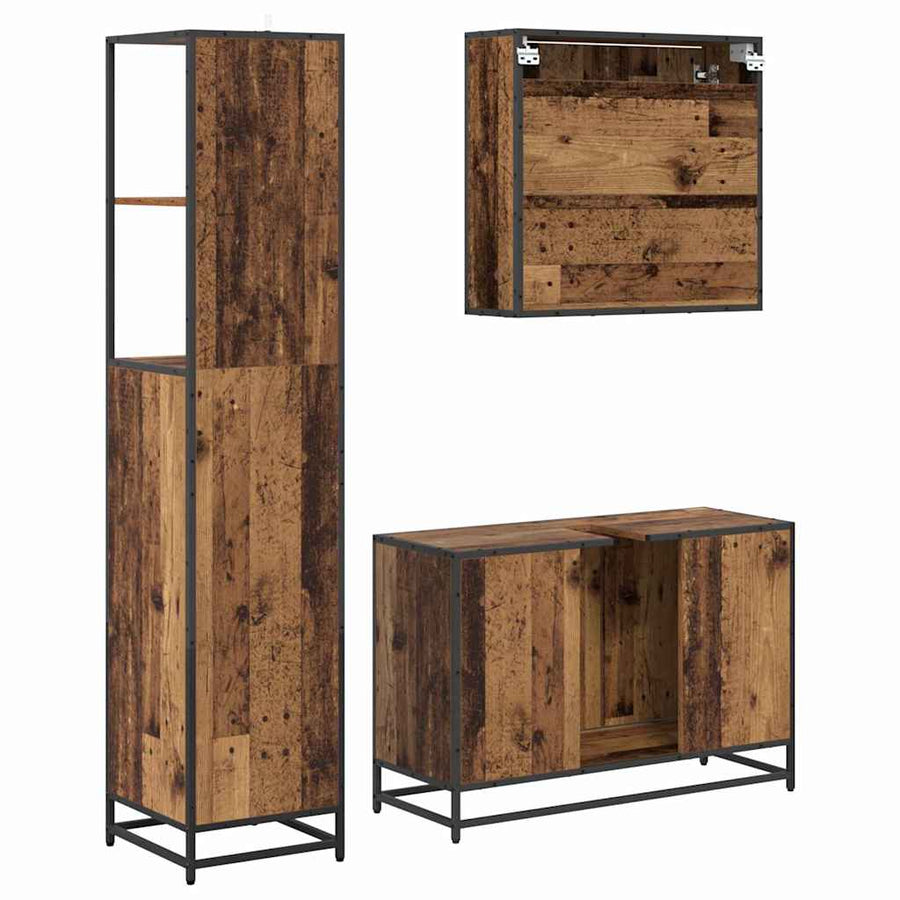 Badkamermeubelset met lade 3 pcs Oud Hout Bewerkt hout