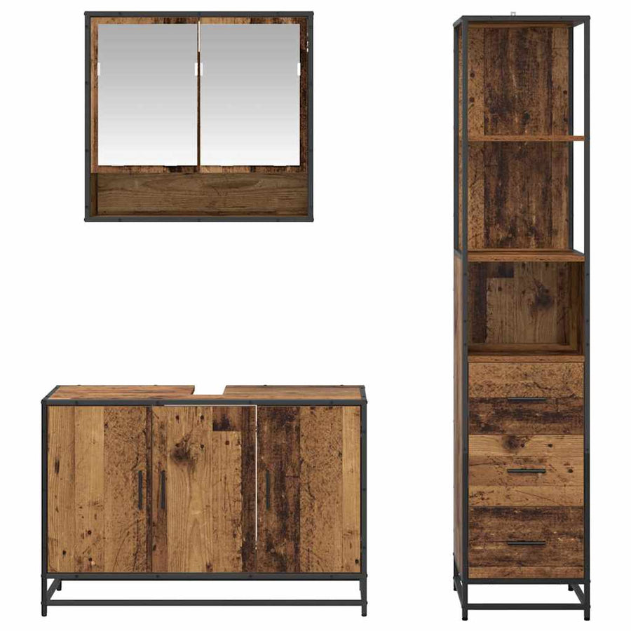 Badkamermeubelset met lade 3 pcs Oud Hout Bewerkt hout