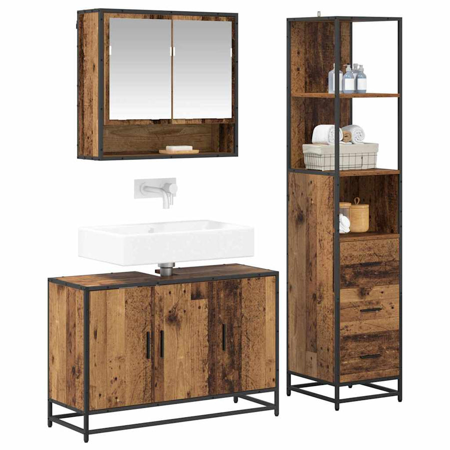 Badkamermeubelset met lade 3 pcs Oud Hout Bewerkt hout