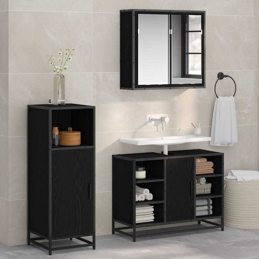 Badkamermeubelset met opslag 3 pcs Zwart eiken 80 x 33 x 60 cm