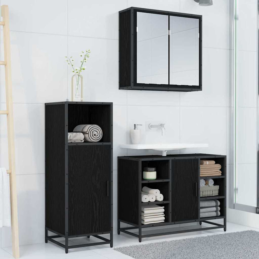 Badkamermeubelset met opslag 3 pcs Zwart eiken 80 x 33 x 60 cm