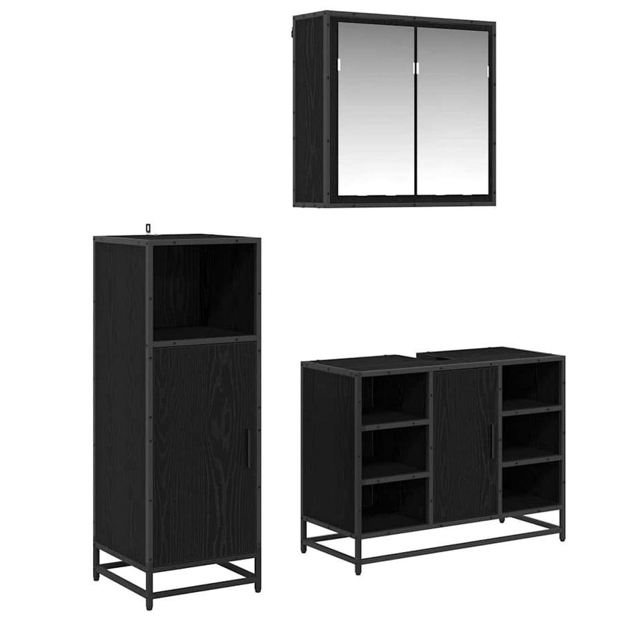 Badkamermeubelset met opslag 3 pcs Zwart eiken 80 x 33 x 60 cm