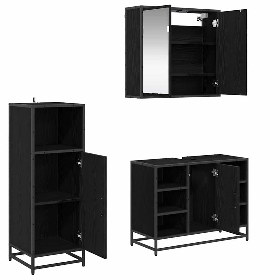 Badkamermeubelset met opslag 3 pcs Zwart eiken 80 x 33 x 60 cm