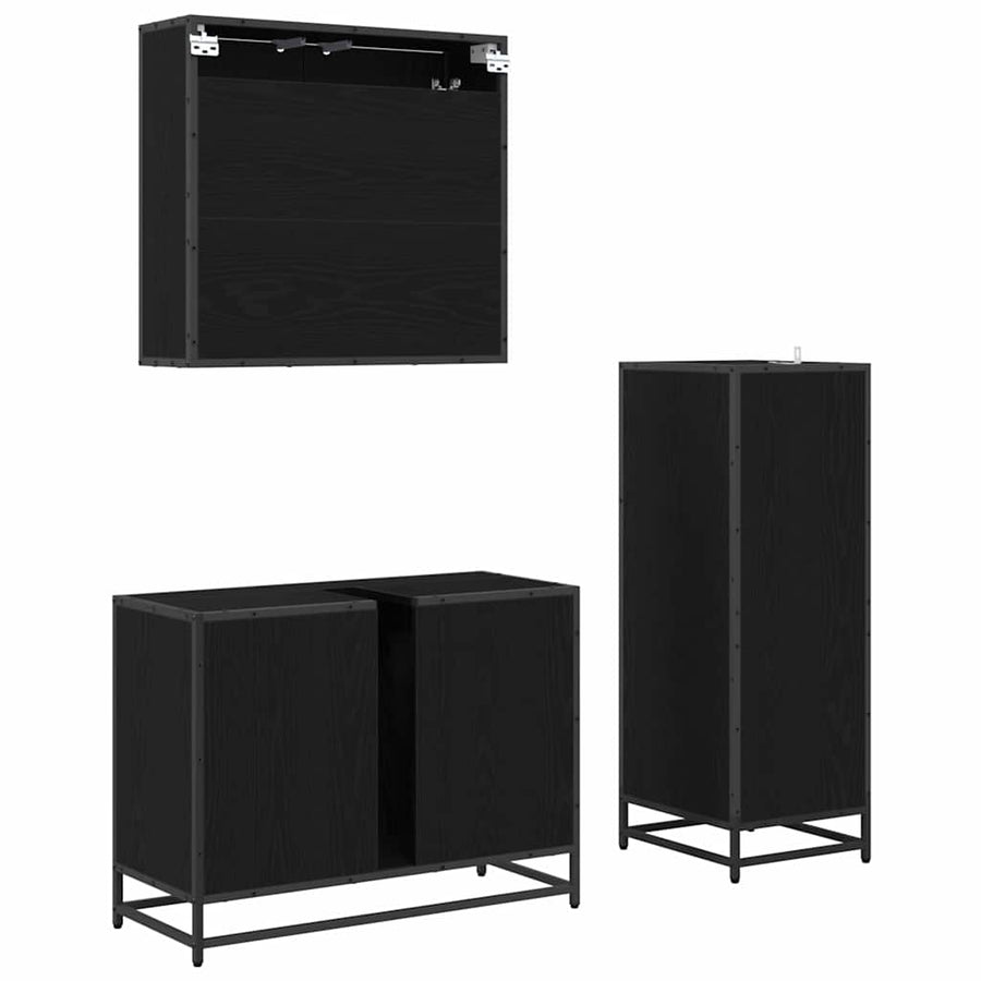 Badkamermeubelset met opslag 3 pcs Zwart eiken 80 x 33 x 60 cm