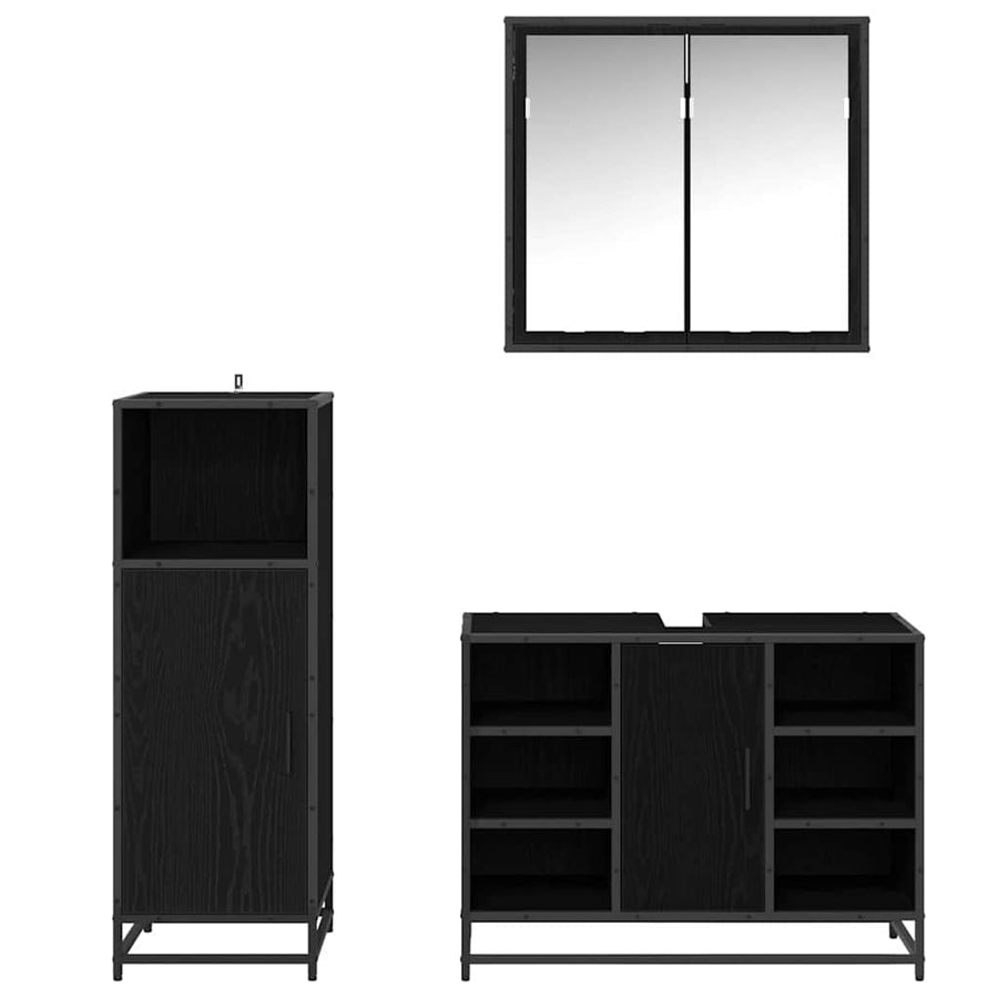 Badkamermeubelset met opslag 3 pcs Zwart eiken 80 x 33 x 60 cm