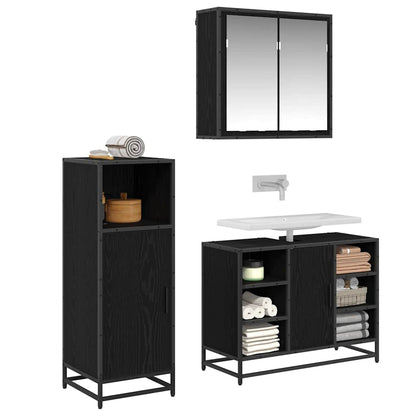 Badkamermeubelset met opslag 3 pcs Zwart eiken 80 x 33 x 60 cm