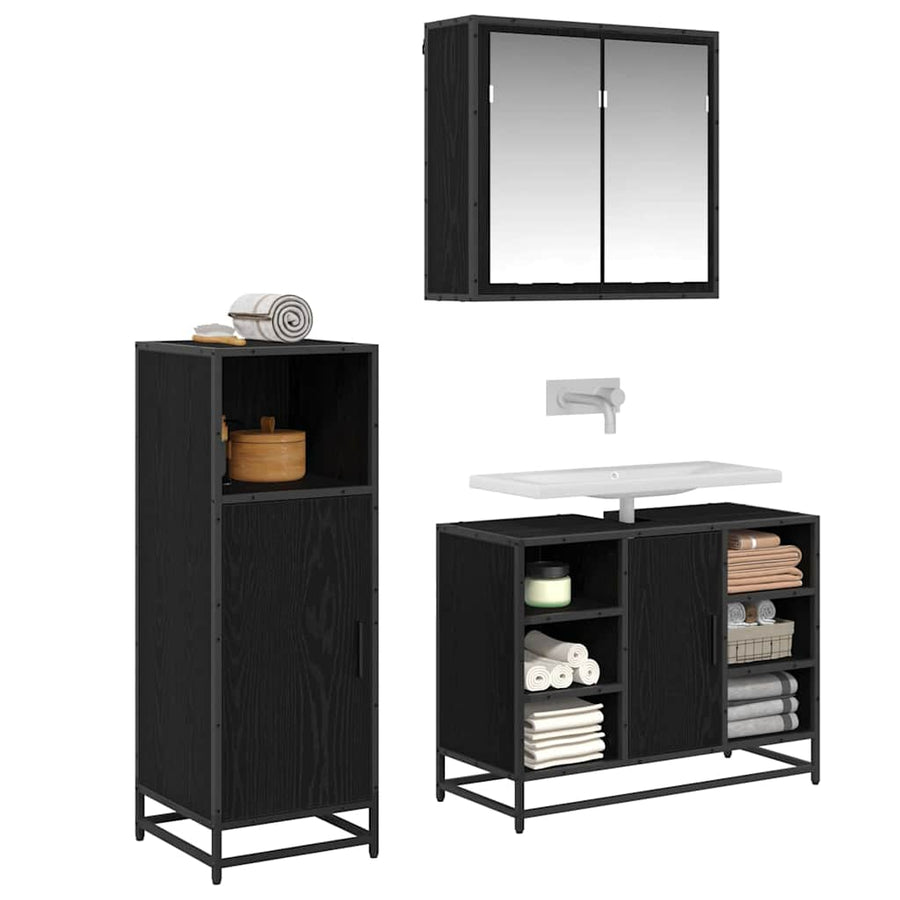 Badkamermeubelset met opslag 3 pcs Zwart eiken 80 x 33 x 60 cm