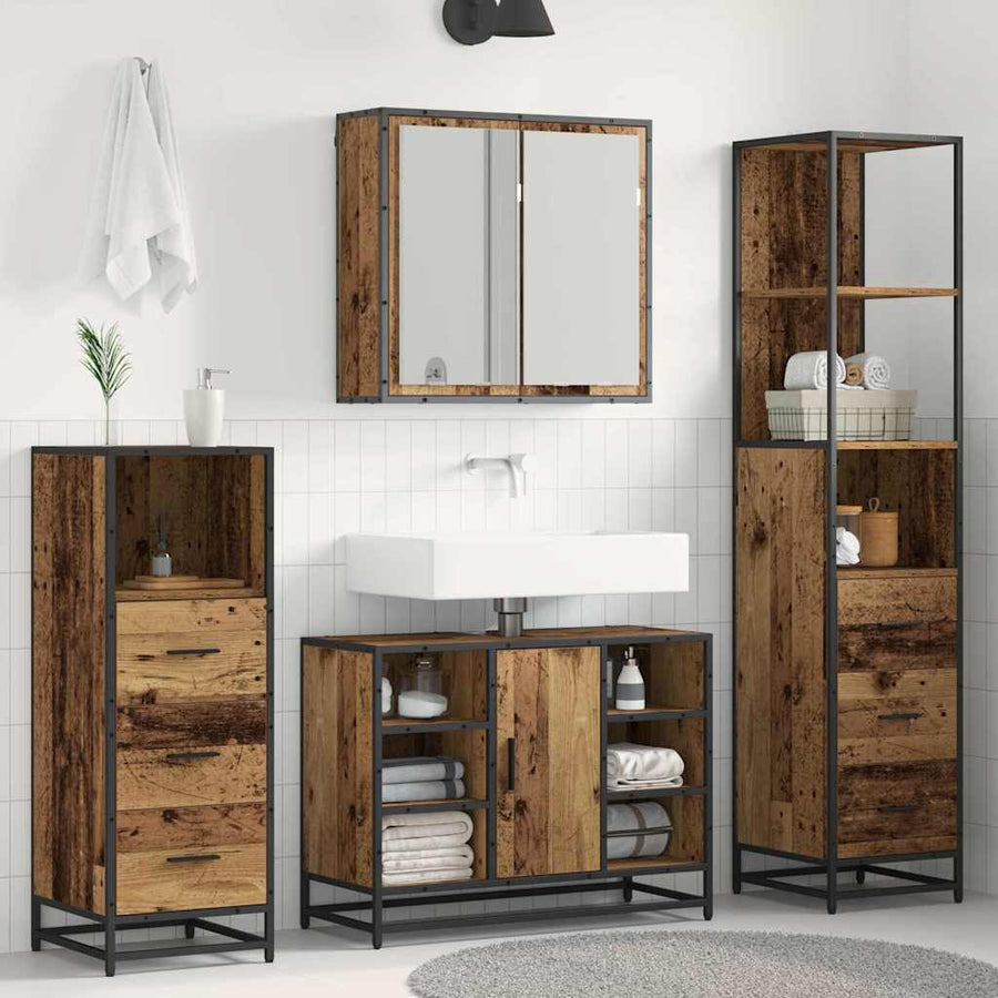 Badkamermeubelset 3 pcs Oud hout 80 x 33 x 60 cm Bewerkt hout