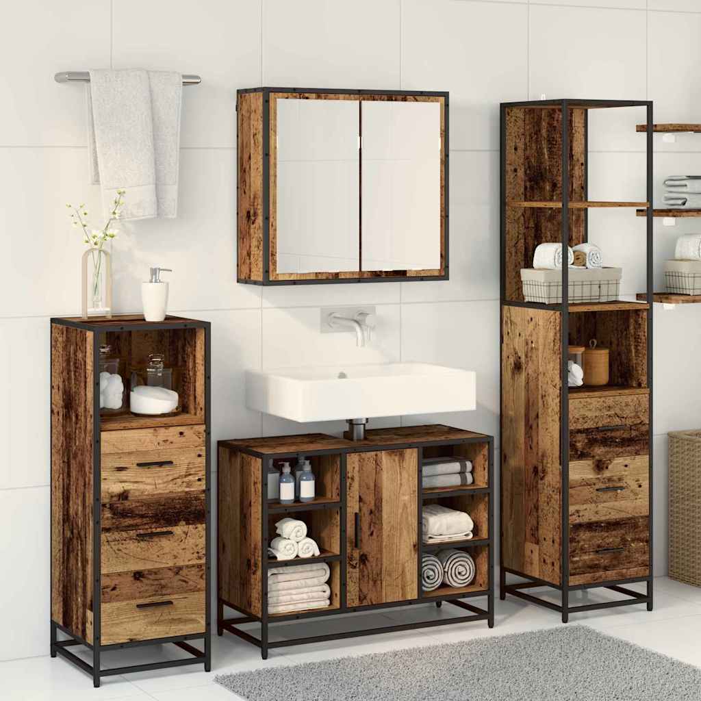 Badkamermeubelset 3 pcs Oud hout 80 x 33 x 60 cm Bewerkt hout
