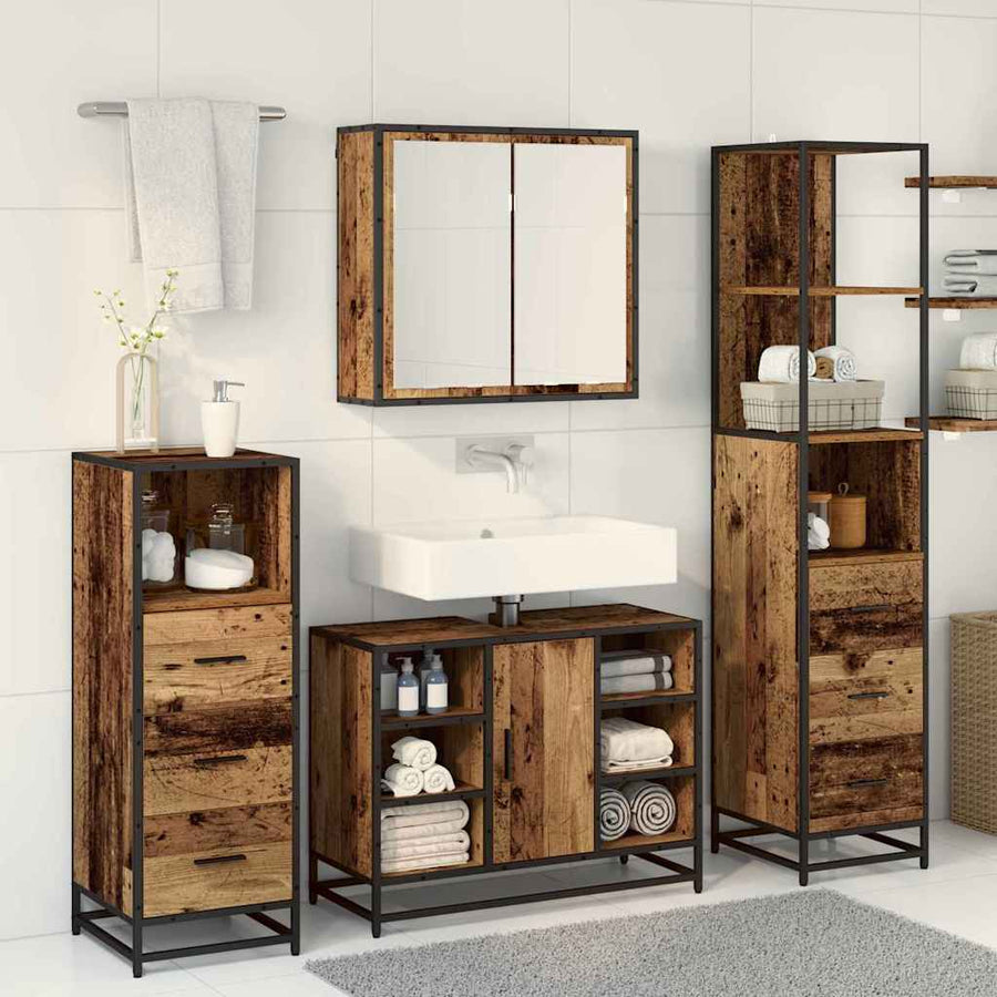 Badkamermeubelset 3 pcs Oud hout 80 x 33 x 60 cm Bewerkt hout