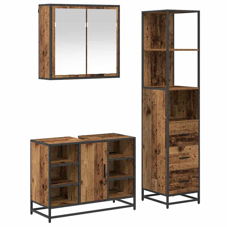 Badkamermeubelset 3 pcs Oud hout 80 x 33 x 60 cm Bewerkt hout
