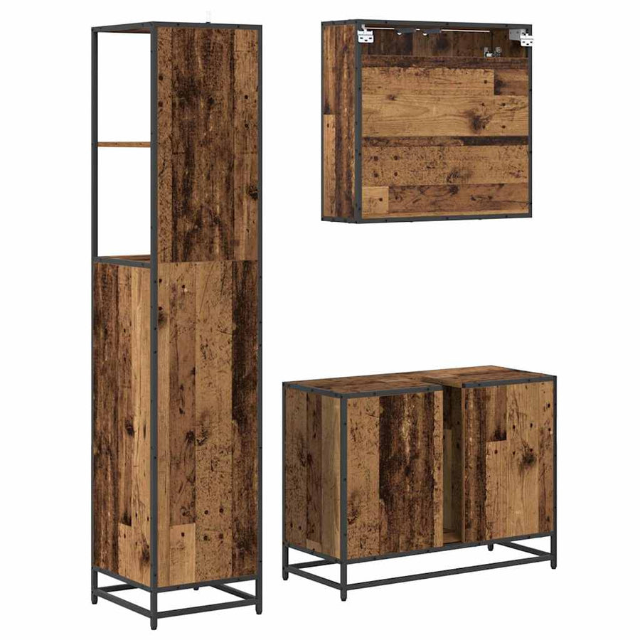 Badkamermeubelset 3 pcs Oud hout 80 x 33 x 60 cm Bewerkt hout