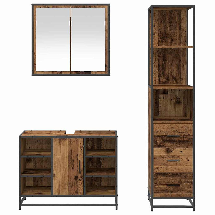 Badkamermeubelset 3 pcs Oud hout 80 x 33 x 60 cm Bewerkt hout
