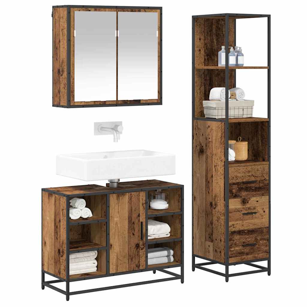 Badkamermeubelset 3 pcs Oud hout 80 x 33 x 60 cm Bewerkt hout