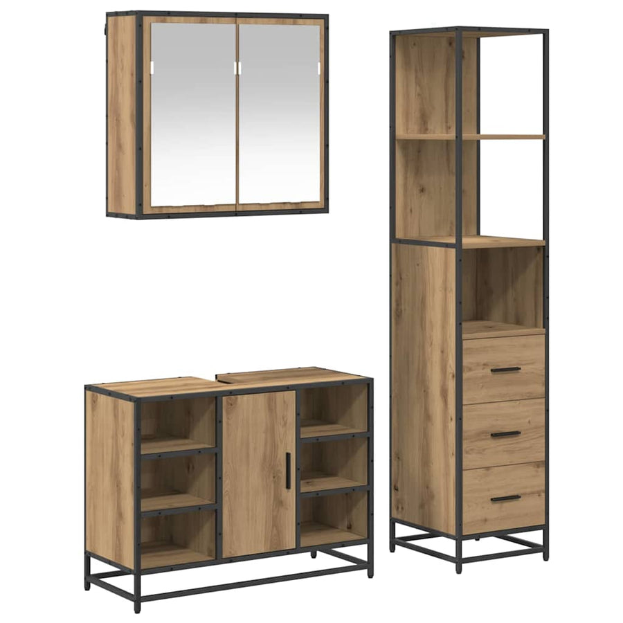 Badkamermeubelset 3 pcs artisanaal eikenkleurig 80 x 33 x 60 cm