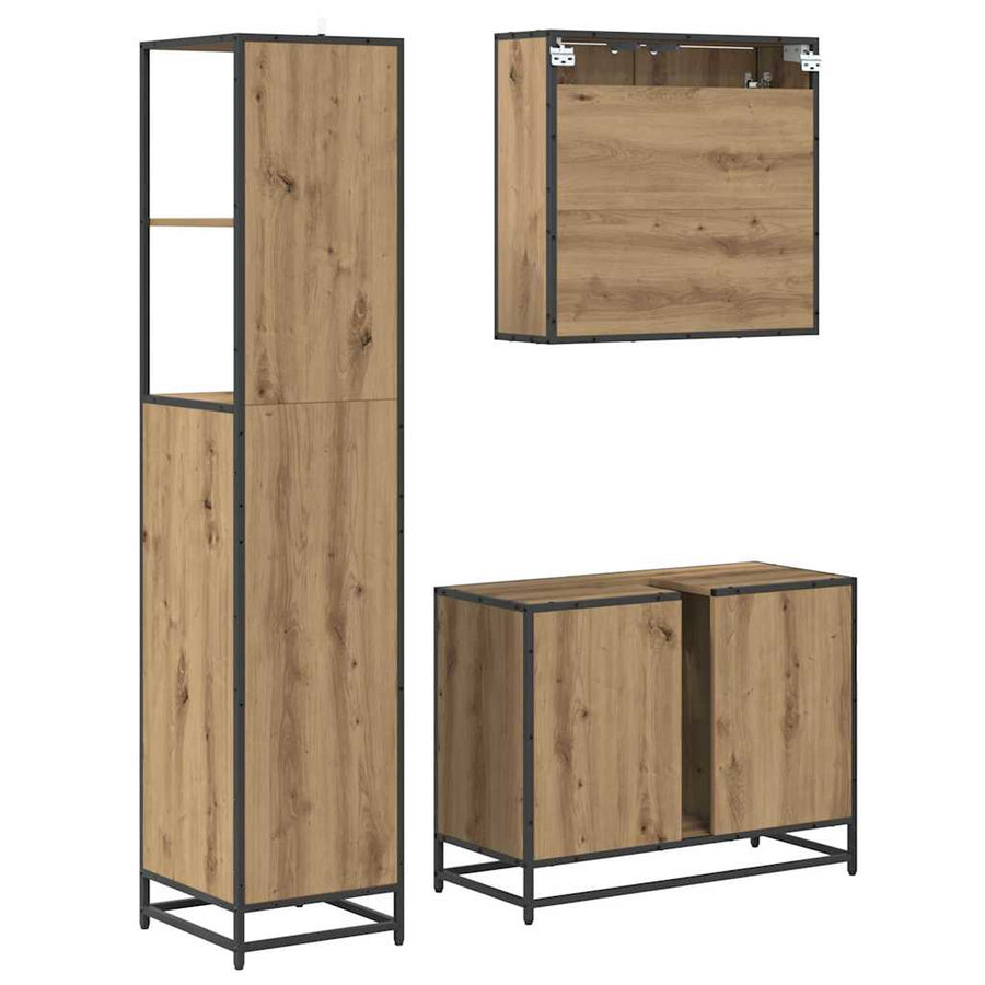 Badkamermeubelset 3 pcs artisanaal eikenkleurig 80 x 33 x 60 cm