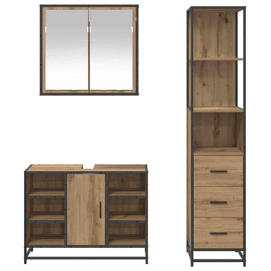 Badkamermeubelset 3 pcs artisanaal eikenkleurig 80 x 33 x 60 cm