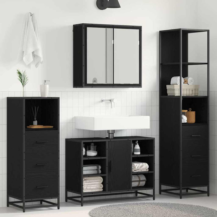 Badkamermeubelset met lade 3 pcs Zwart eiken 80 x 33 x 60 cm
