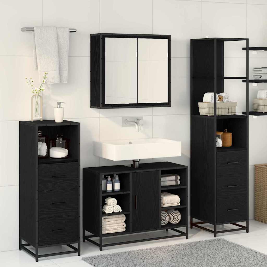 Badkamermeubelset met lade 3 pcs Zwart eiken 80 x 33 x 60 cm
