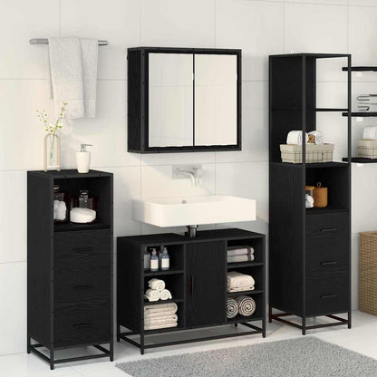 Badkamermeubelset met lade 3 pcs Zwart eiken 80 x 33 x 60 cm