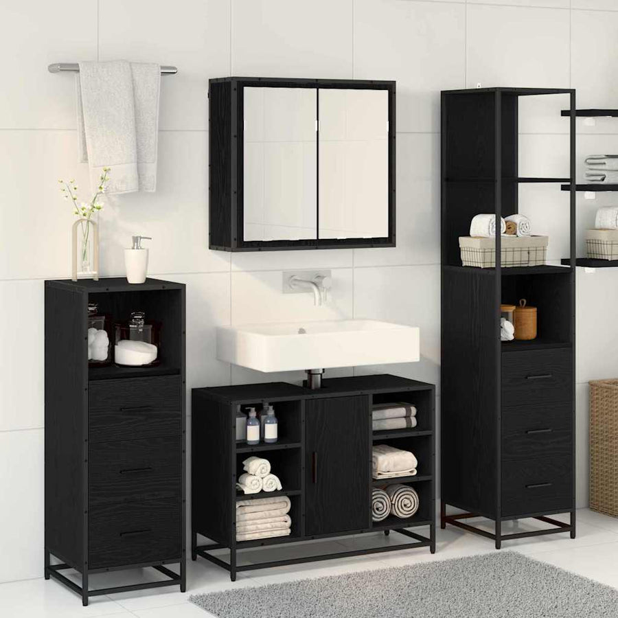 Badkamermeubelset met lade 3 pcs Zwart eiken 80 x 33 x 60 cm
