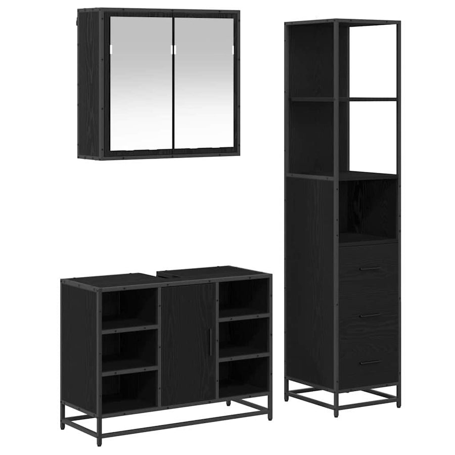 Badkamermeubelset met lade 3 pcs Zwart eiken 80 x 33 x 60 cm