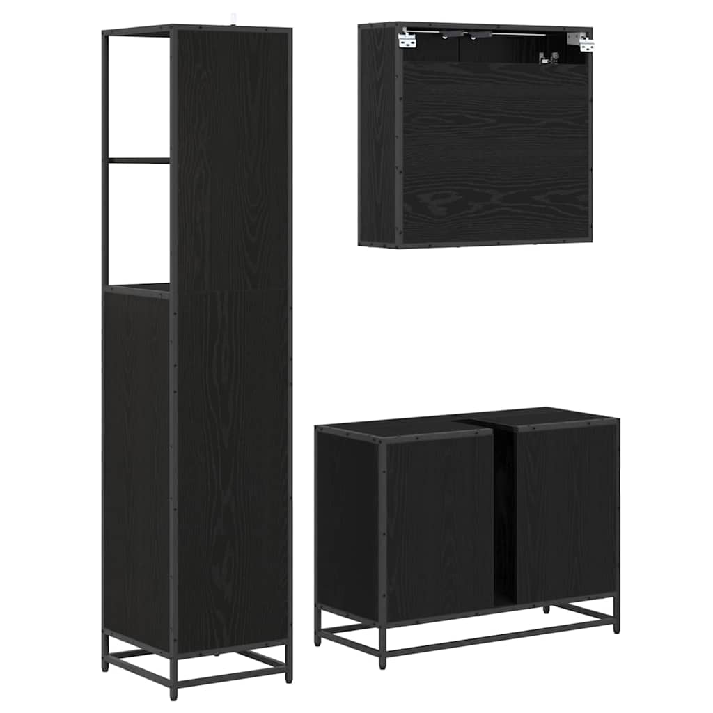 Badkamermeubelset met lade 3 pcs Zwart eiken 80 x 33 x 60 cm