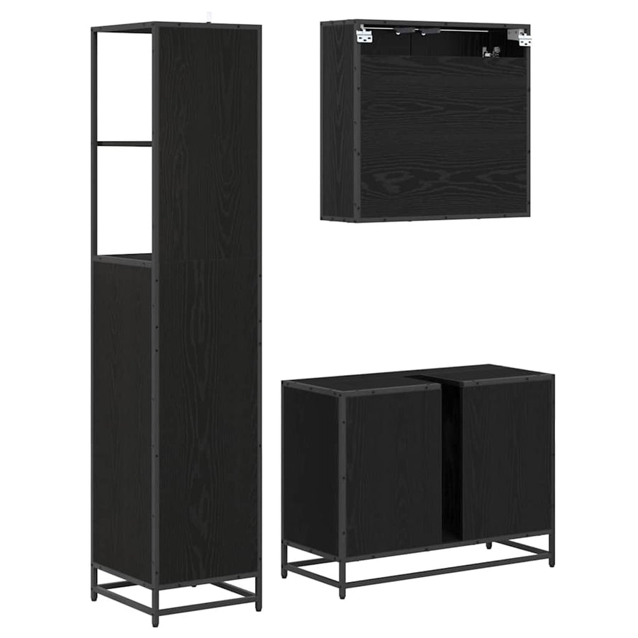 Badkamermeubelset met lade 3 pcs Zwart eiken 80 x 33 x 60 cm