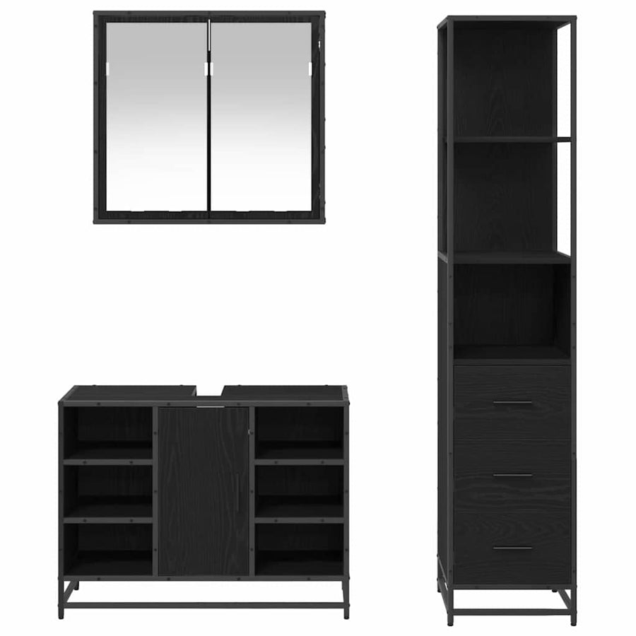 Badkamermeubelset met lade 3 pcs Zwart eiken 80 x 33 x 60 cm