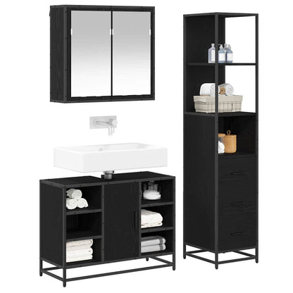 Badkamermeubelset met lade 3 pcs Zwart eiken 80 x 33 x 60 cm
