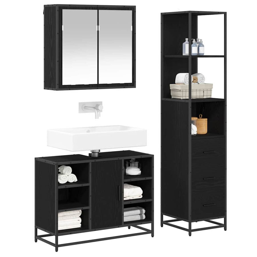 Badkamermeubelset met lade 3 pcs Zwart eiken 80 x 33 x 60 cm