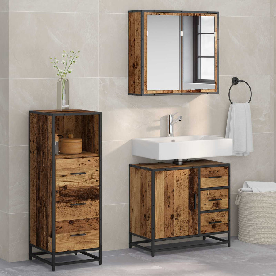 Badkamermeubelset met lade 3 pcs Oud Hout Bewerkt hout