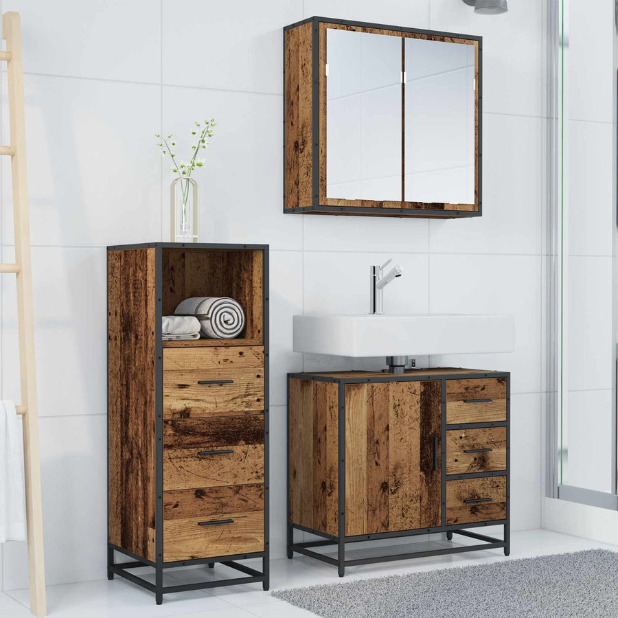 Badkamermeubelset met lade 3 pcs Oud Hout Bewerkt hout