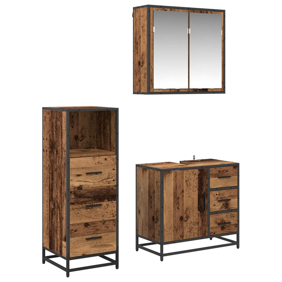 Badkamermeubelset met lade 3 pcs Oud Hout Bewerkt hout