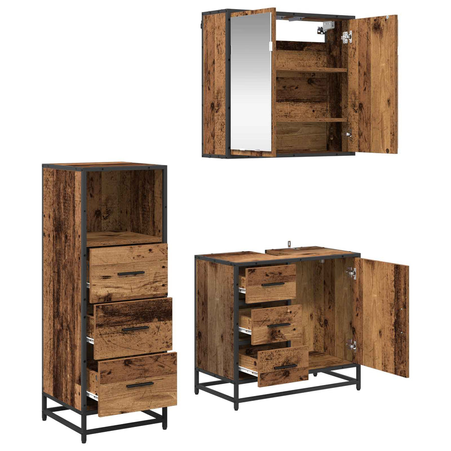 Badkamermeubelset met lade 3 pcs Oud Hout Bewerkt hout