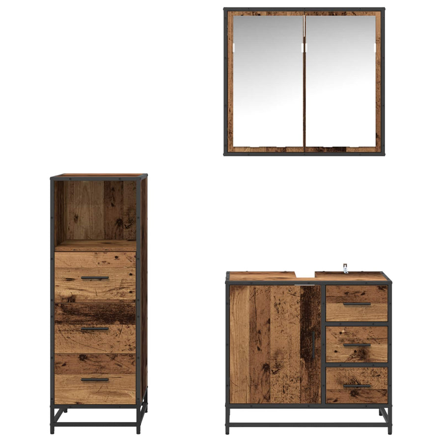 Badkamermeubelset met lade 3 pcs Oud Hout Bewerkt hout