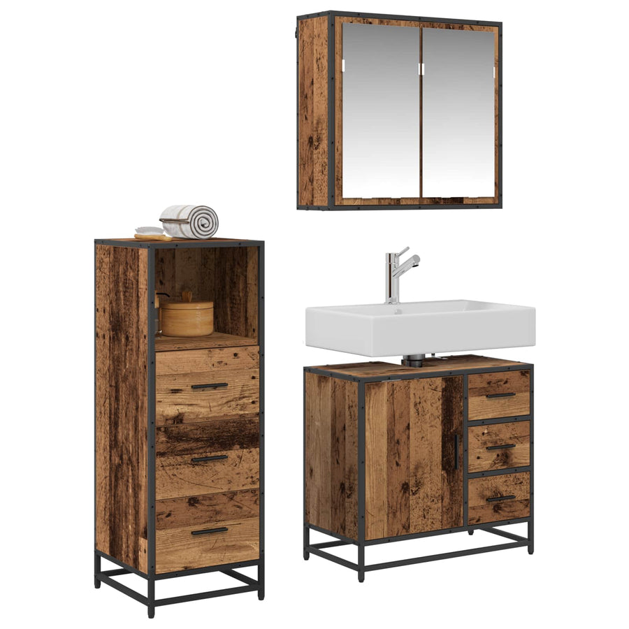 Badkamermeubelset met lade 3 pcs Oud Hout Bewerkt hout