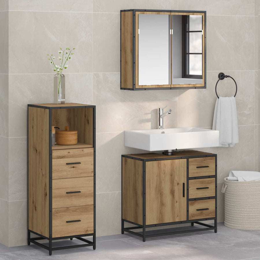 Badkamermeubelset met lade 3 pcs Artisan Eiken Bewerkt hout