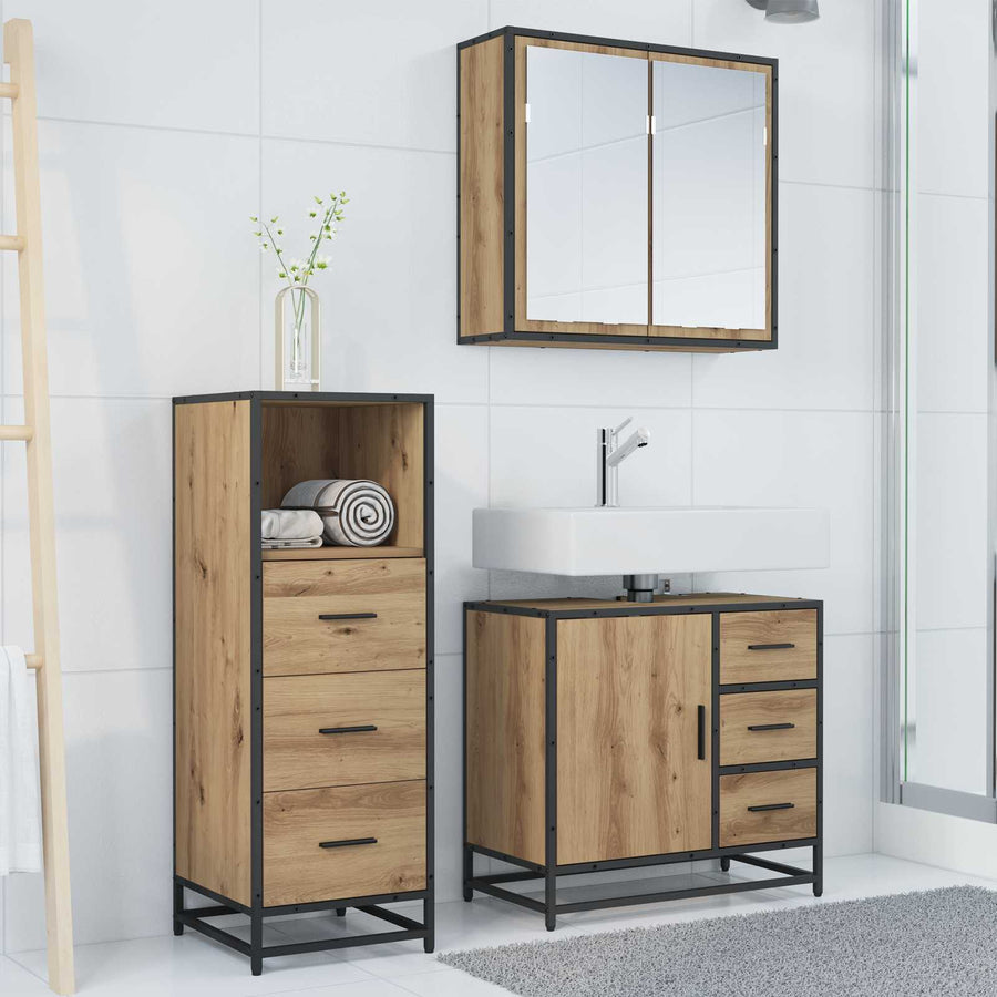 Badkamermeubelset met lade 3 pcs Artisan Eiken Bewerkt hout
