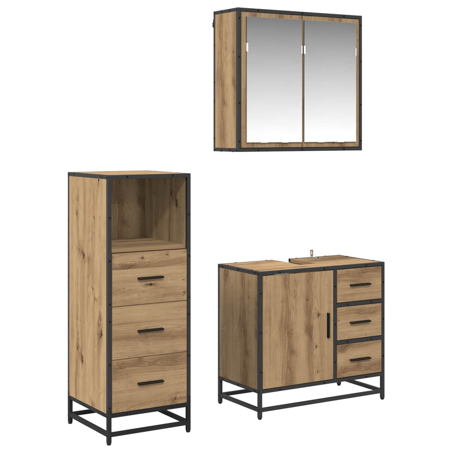 Badkamermeubelset met lade 3 pcs Artisan Eiken Bewerkt hout