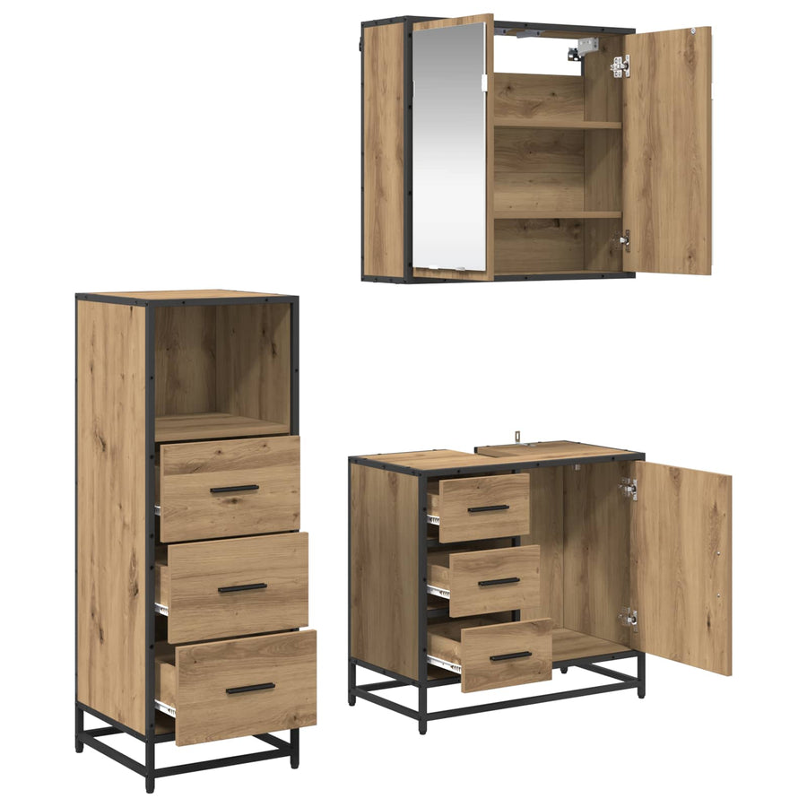 Badkamermeubelset met lade 3 pcs Artisan Eiken Bewerkt hout